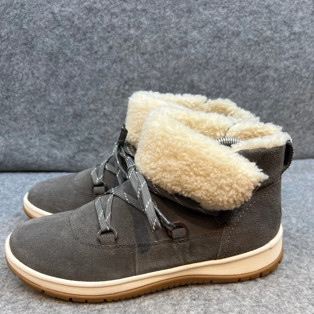 UGG Lakesider Heritage Lace Charcoal Gray Suede Shearling Boots Womens Size 10